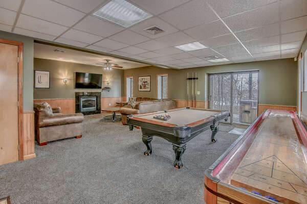 Game Room in Our Poconos Lake Rental with Pool Table.