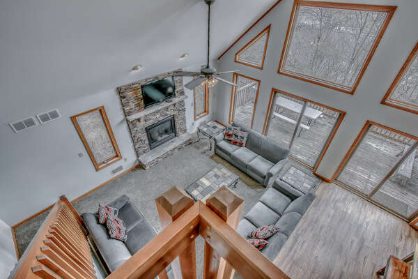 An Image Looking Down Into Large Living Room.