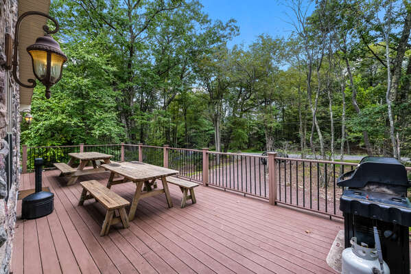 Deck and grill at this Pocono Getaway Rental