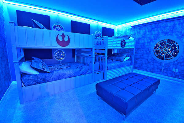 Star Wars Bedroom showing LED lighting