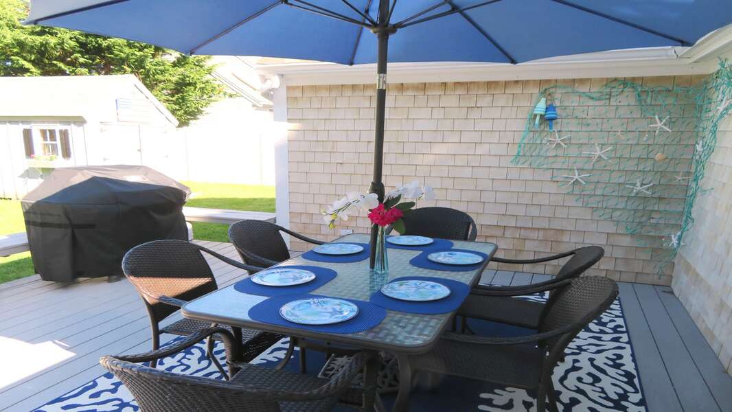 Dining on the deck is perfect with the gas grill - 25 Grey Neck Road West Harwich Cape Cod - New England Vacation Rentals