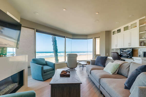 Spacious Living Room with an Oceanfront View.
