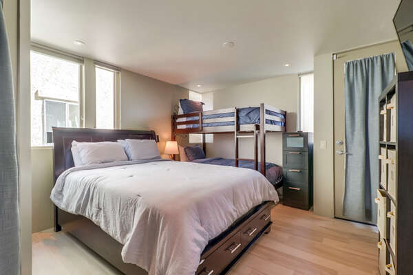 Guest Bedroom 2 with Queen Bed & Twin/Twin Bunk.