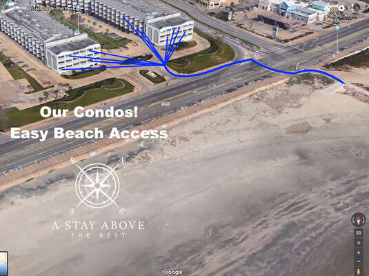EASY beach access!  You just cross at the intersection!  It is only a few steps away!  This condo is located on your right hand side on the Top floor!!