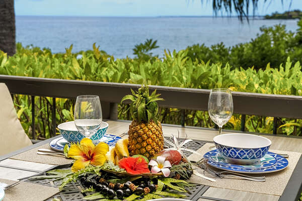 Set table on lanai with ocean views