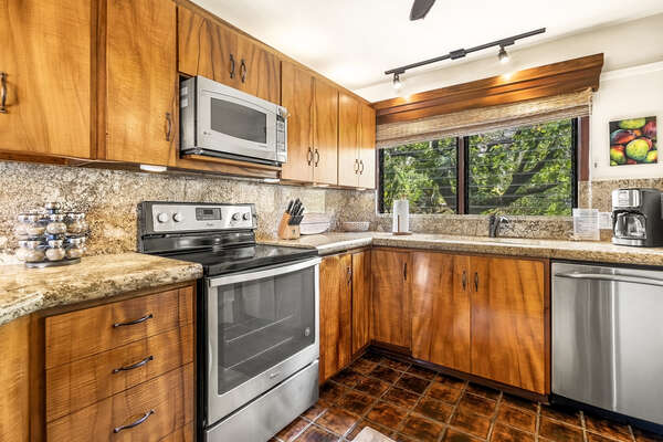 Kitchen with an oven and a microwave