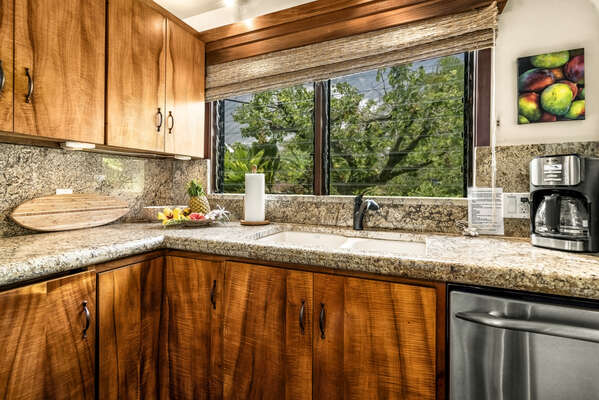 Kitchen in our oceanfront rental home in Kona
