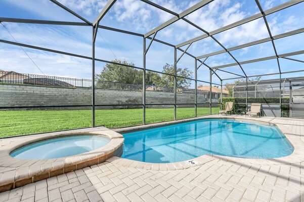 Enjoy the sunshine at your own screened-in pool