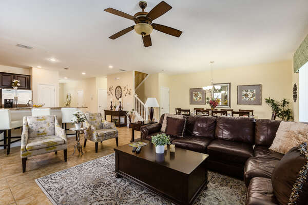 The open concept floor plan is perfect for spending time together as a family while on vacation