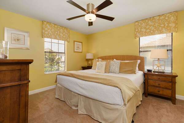 This fun second floor bedroom is complete with a King size bed and TV