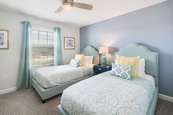 The third bedroom features 2 twin beds located on the second floor