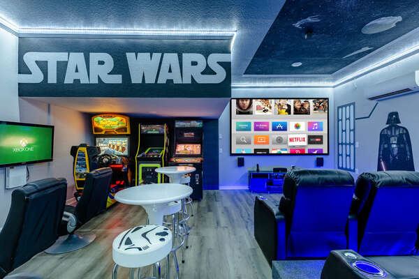 Play all day in this custom galaxy game room.