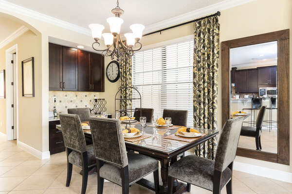 The dining area is perfect for any meal with seating for 6