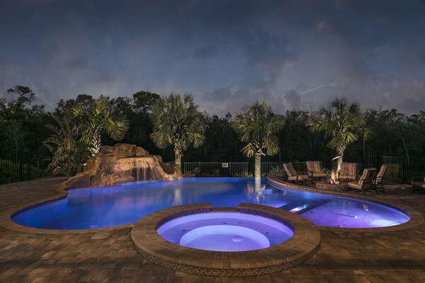 Spend your day or night in the spectacular infinity-edge private pool with waterfall and slide
