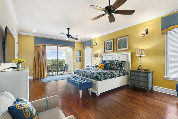 Stately upstairs master suite bedroom 3 features direct balcony access and amazing golf views