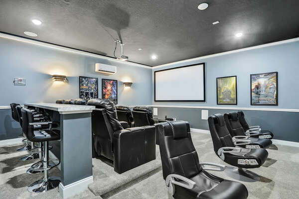 The combined home theater and games room will provide hours of entertainment for the whole family