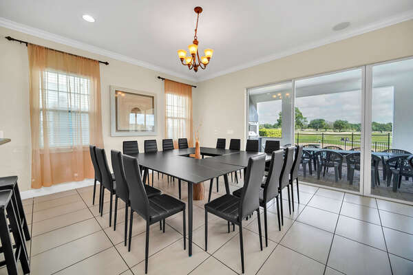 Enjoy home-cooked meals with the family at your dining room table that seats 16