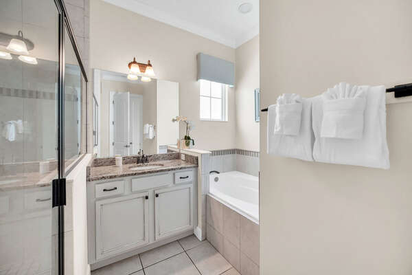 Enjoy this gorgeous bathroom with separate shower and tub