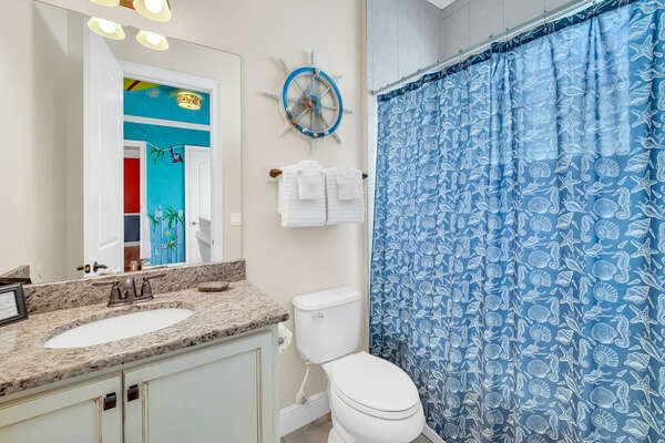 The kids bathroom will have a shower/tub combination
