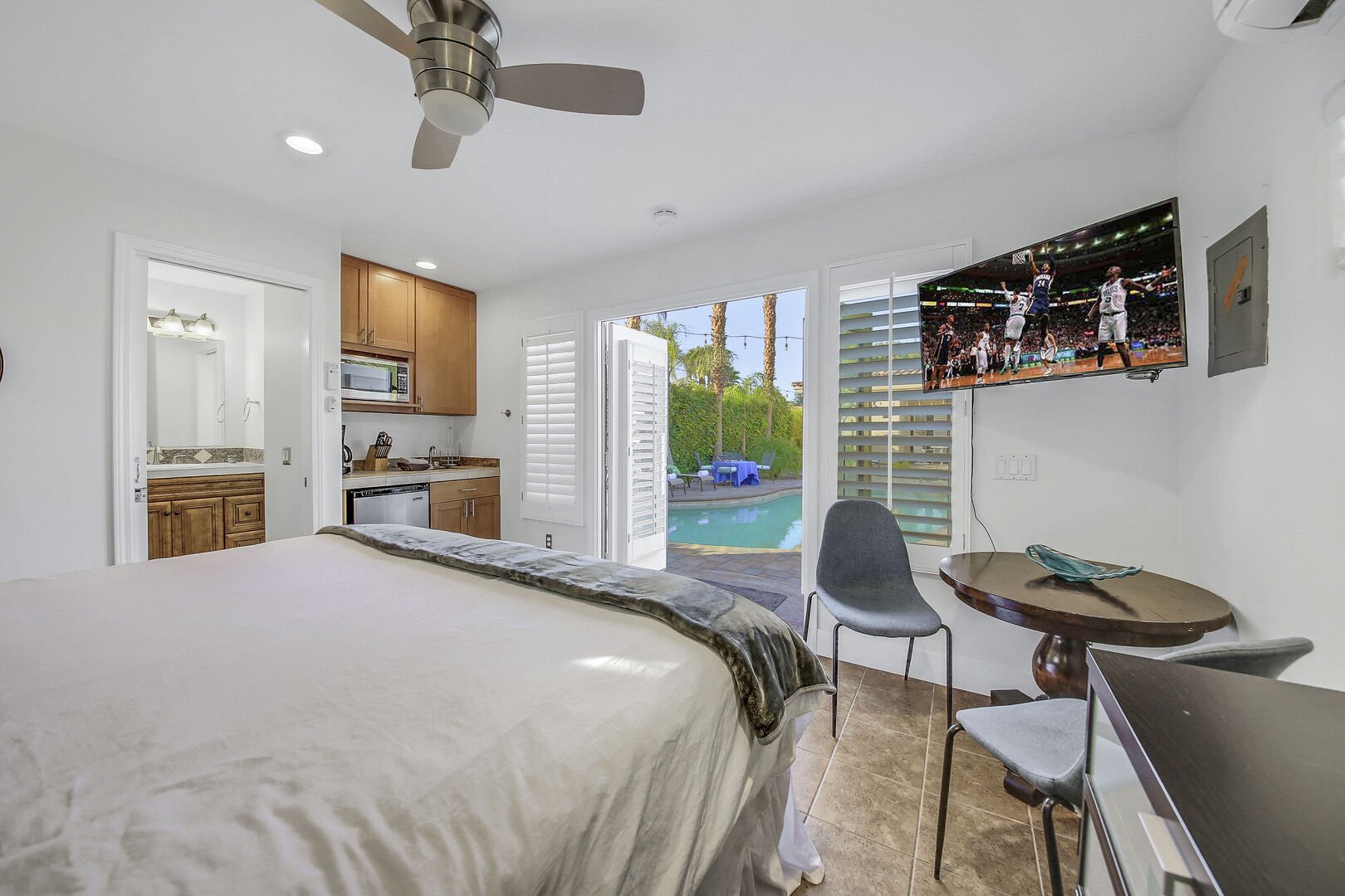 Casita Suite 2 features a 35-inch television and a kitchenette with a microwave, sink and coffee maker.