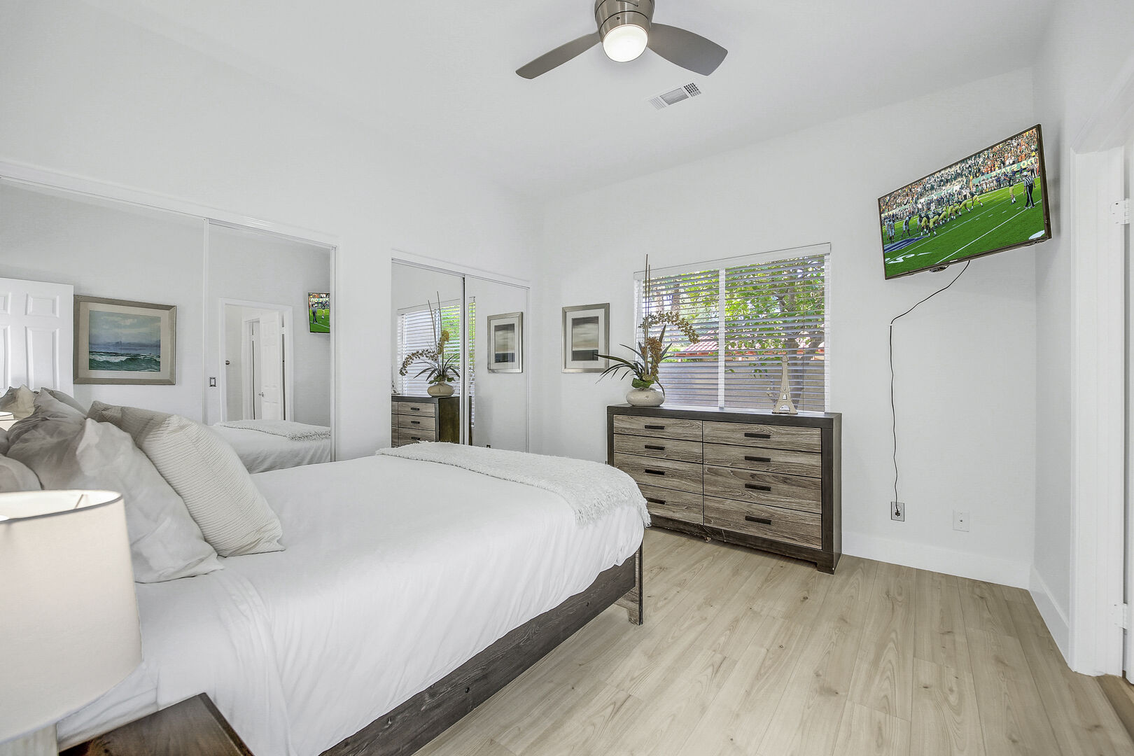 Bedroom 3 features a 30-inch Samsung Smart television, remote-controlled ceiling fan and reach-in closet.