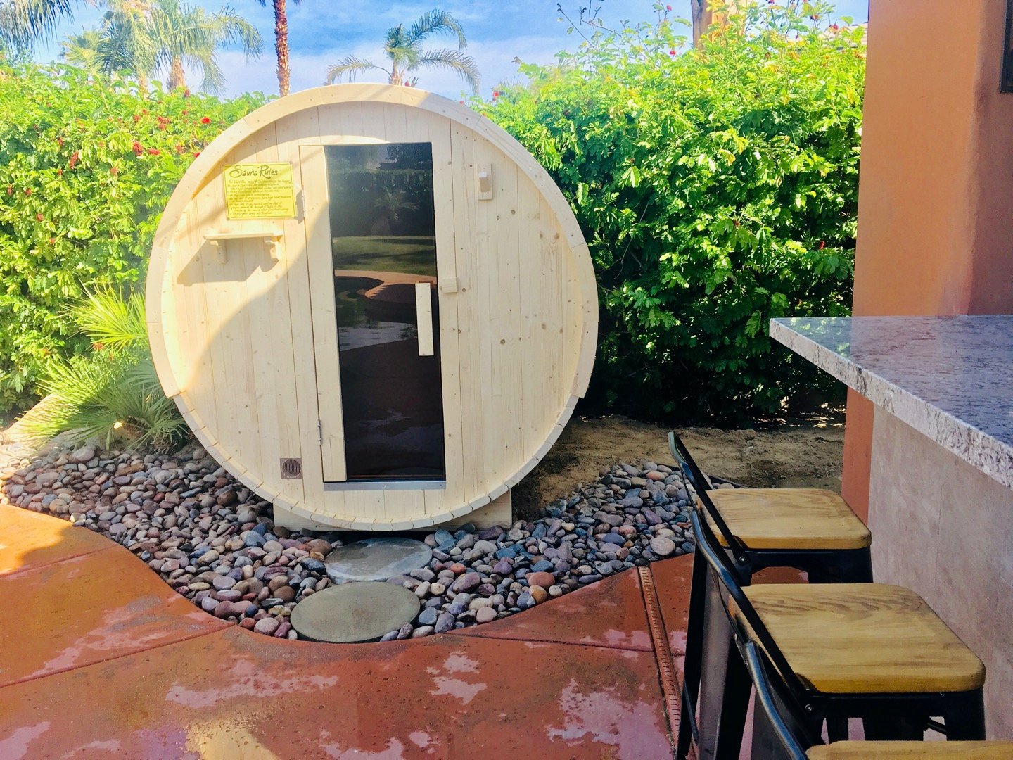 Huge custom resort-style sauna is big enough for four.