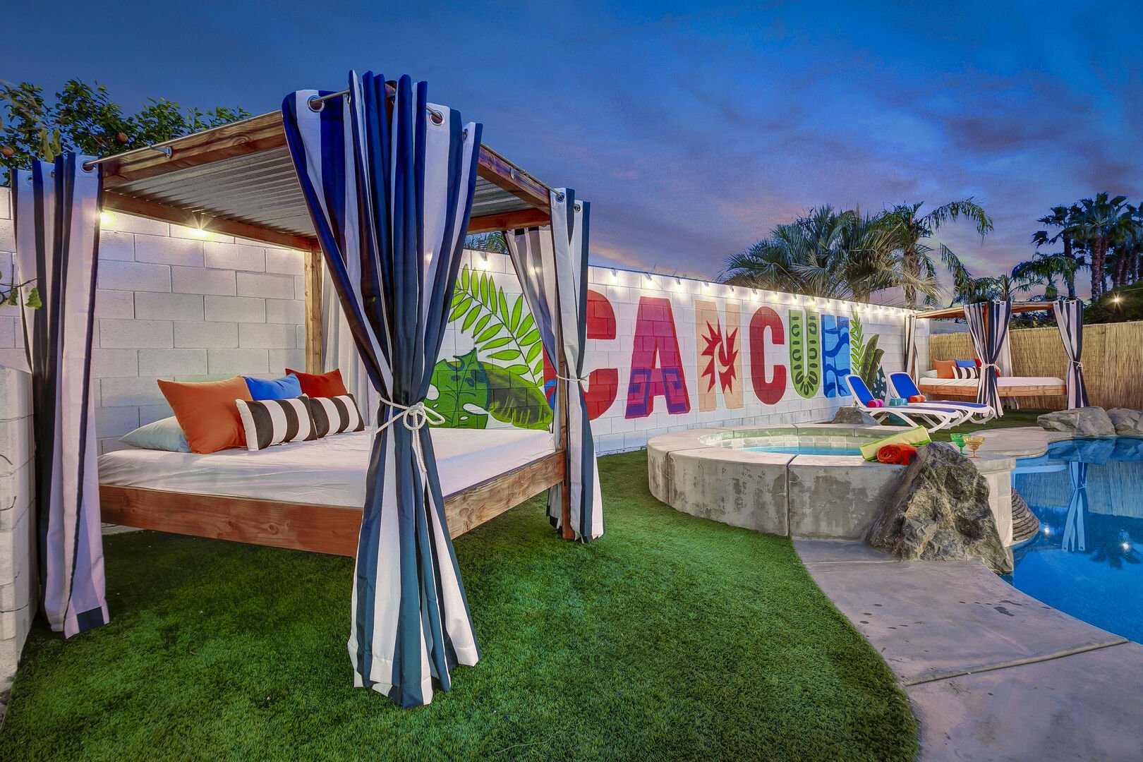 Cancun has two luxury style cabanas, you will feel like you are at a 5 star Vegas resort.