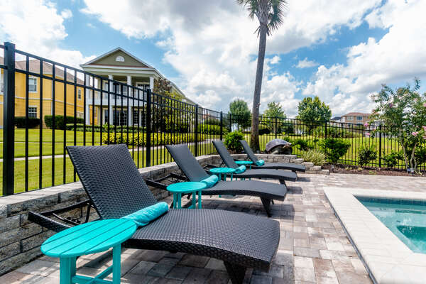 4 sun loungers to lay back and enjoy the pool area throughout the day