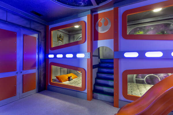 The kids will love being in their galactic themed spaceship bedroom