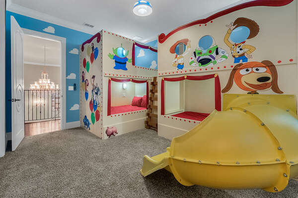 Play big in this fun room where you can become one of the toys
