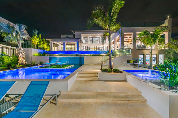 A beautiful view of the multi-level salt water pool and jacuzzi