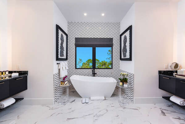 Luxury even extends to the en-suite bathrooms with marble floors