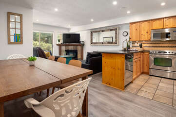 Bright kitchen, dining and living area