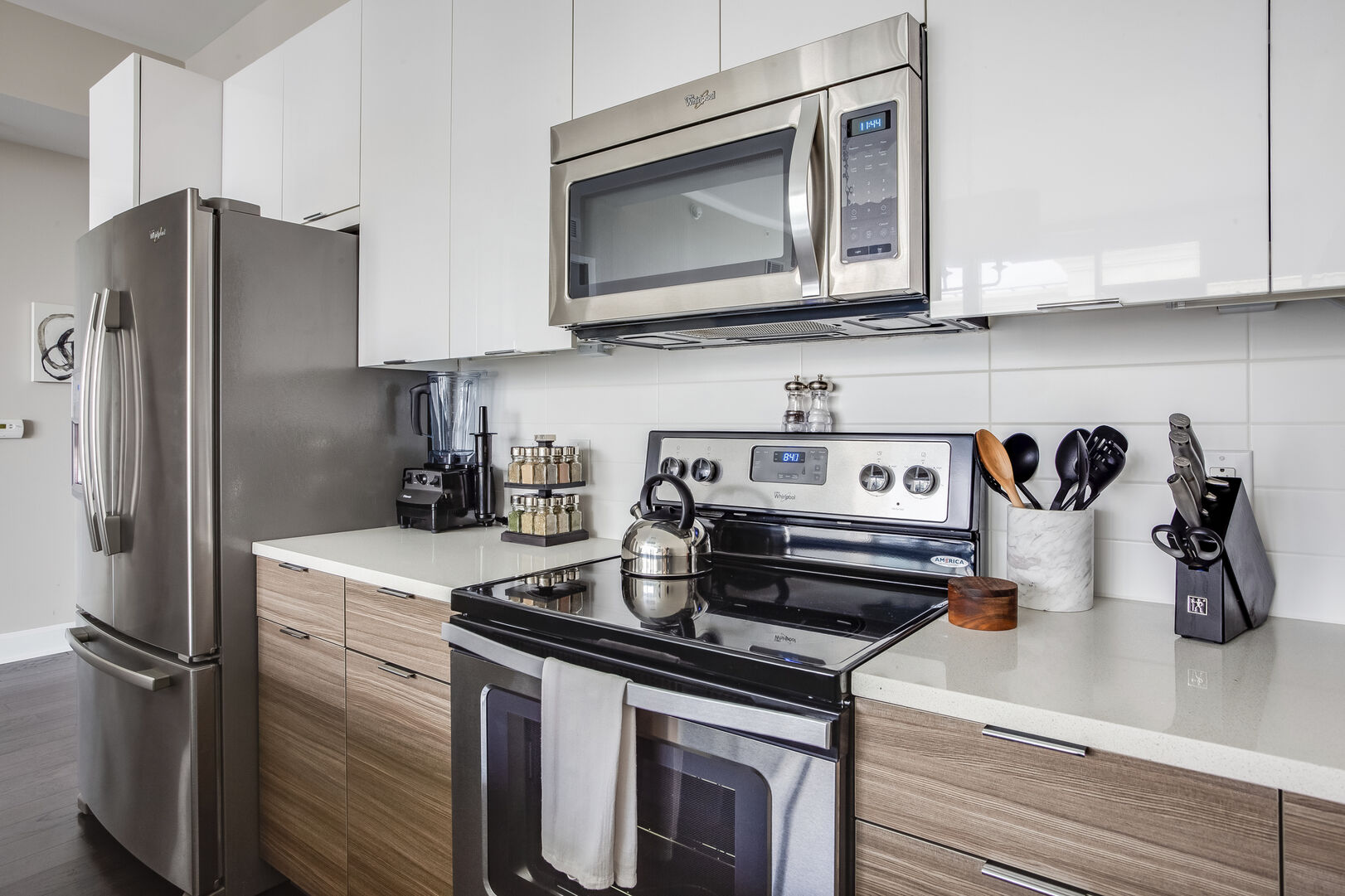 This Atlanta Vacation Rental features a kitchen with microwave, oven, and stove