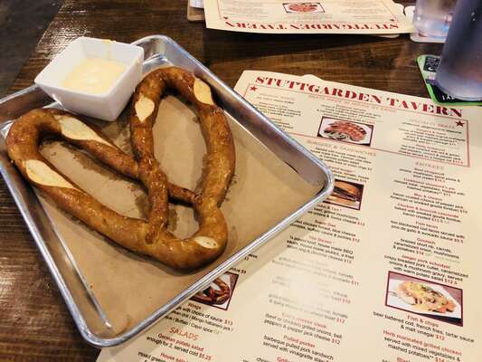 AMAZING pretzel from the Stuttgarden Tavern on The Strand! Their cheese dip is soooo good!!