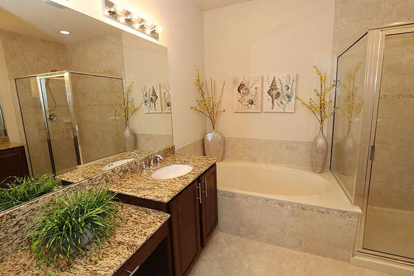 Gorgeous master bathroom with a garden tub and walk in shower