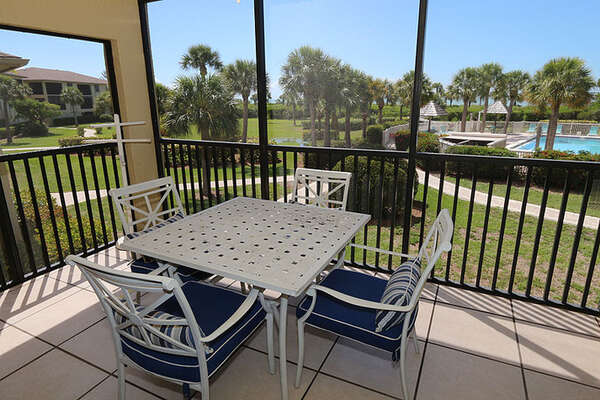 Screened lanai offers views to both the pool and Gulf of Mexico!