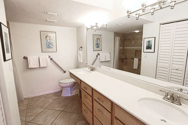 Master Bathroom with roll-up sink, roll-in shower and grab rails