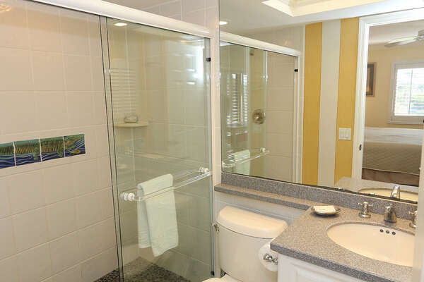 Large master bathroom has all the comforts of home!