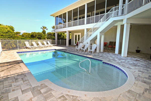 Pool and patio area with Gulf view!