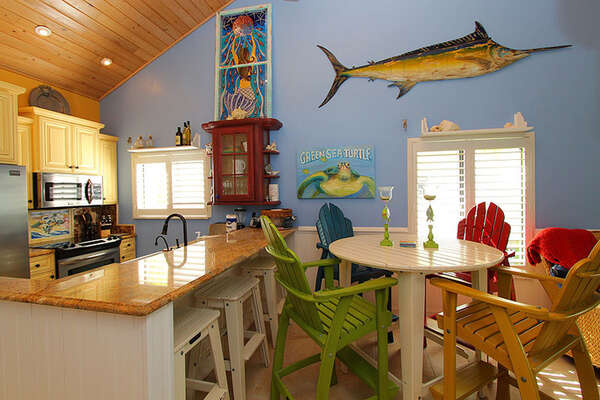 Beachy themed dining area is fun for mealtime!