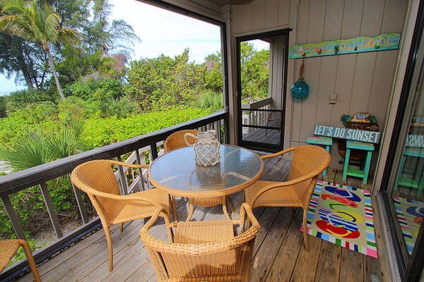 Screened lanai sitting area is a perfect place to enjoy the sunsets.