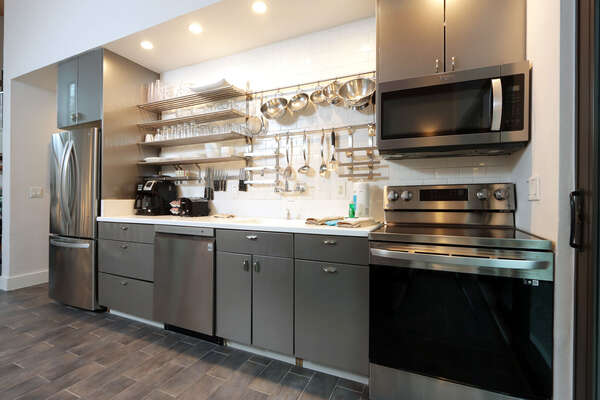 Kitchen with stainless steel appliances