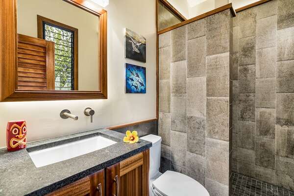 Bathroom with Single Sink and Walk-in Shower