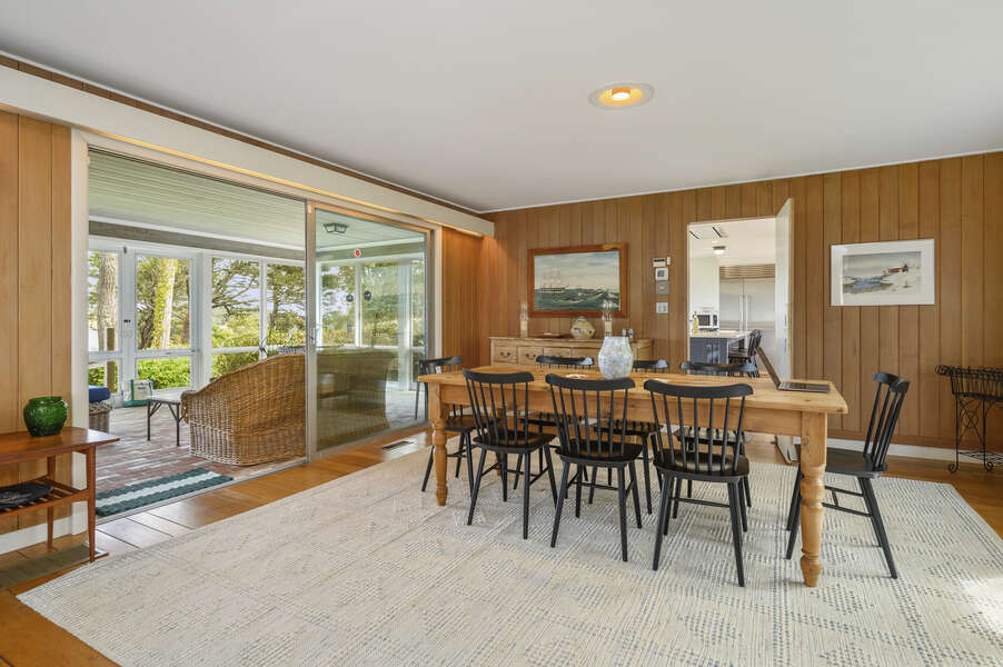 Dining area to Enclosed Sunroom. 66 Rush Drive Chatham Cape Cod New England Vacation Rentals