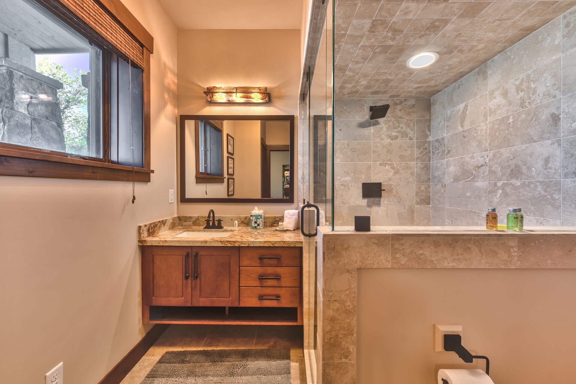 Master Bath 4 with a Granite Counter Vanity and Tile Shower, with Radiant Heat Floor