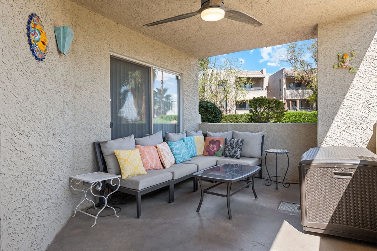 Enjoy views of the golf course from your private patio.