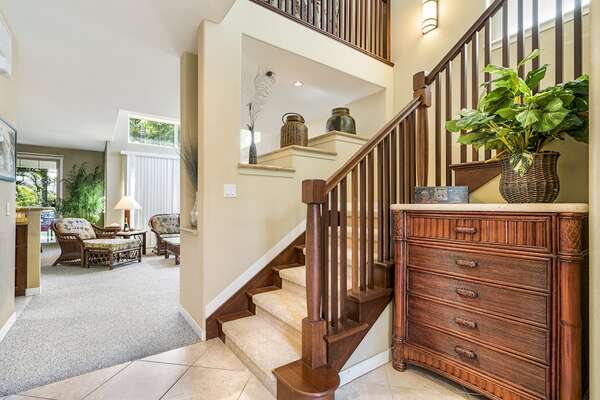 Entryway with Views of the Living Area and Stairs at Mauna Lani Rentals