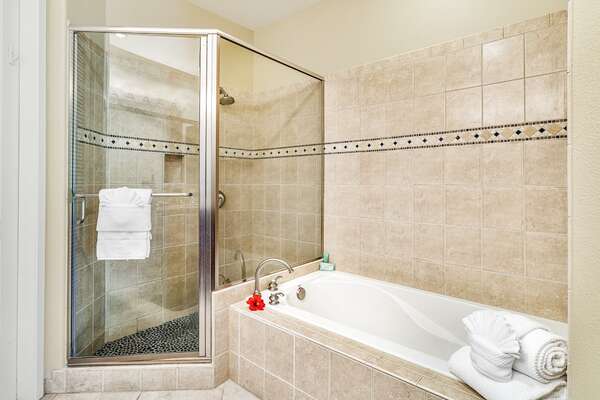 Master Bathroom with Separate Walk-in Shower and Soaking Tub