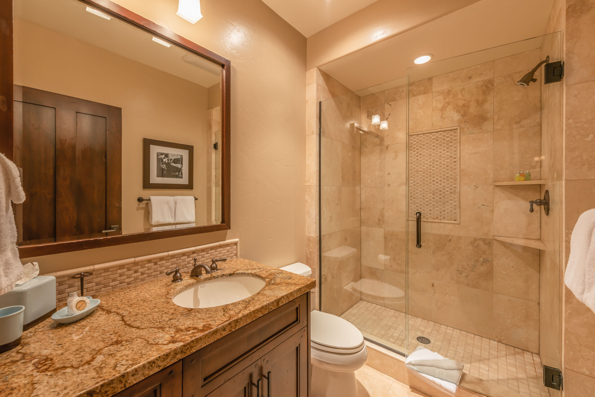 Master Bath 2 with Granite Counter Sink and Tile Shower